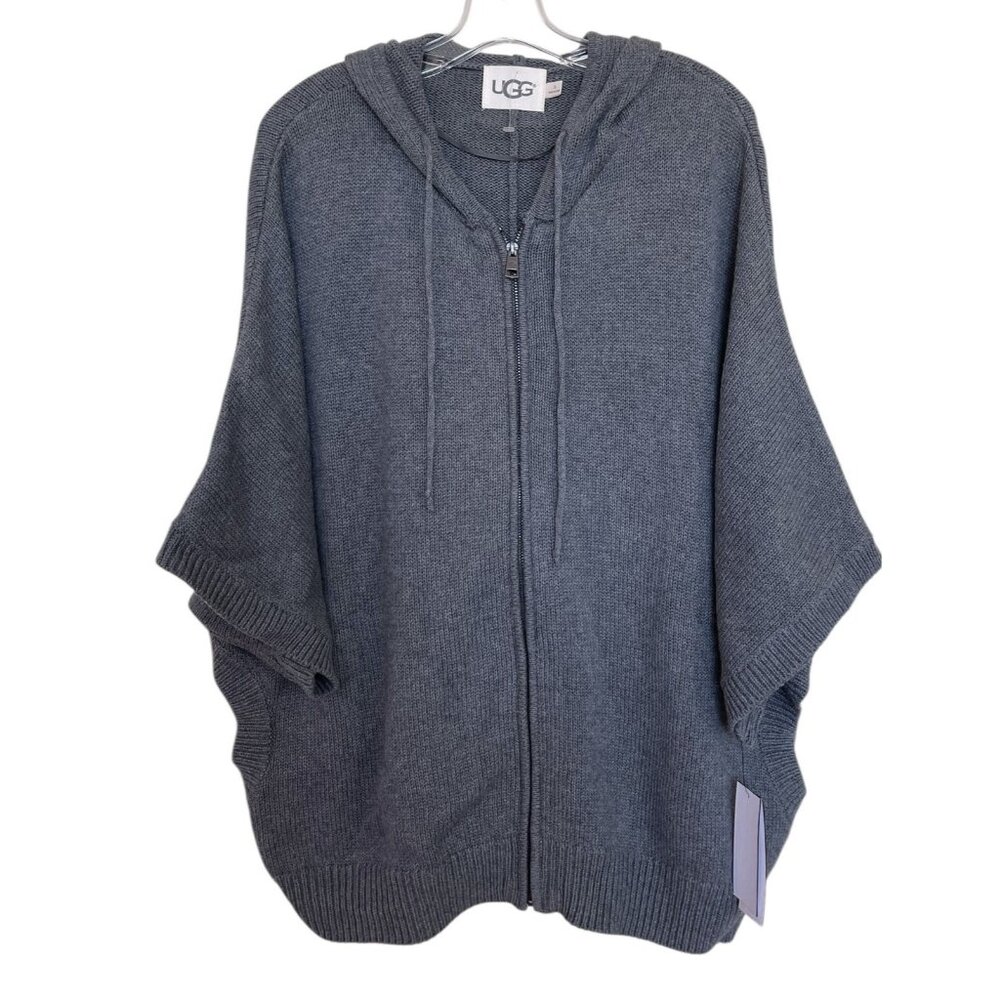 UGG Sweater Poncho Cape Womens Size Small Gray‎ Hooded Pockets Cotton Cashmere
